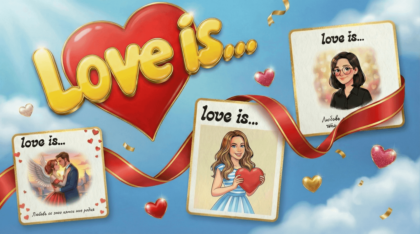 Создай открытку в стиле Love is